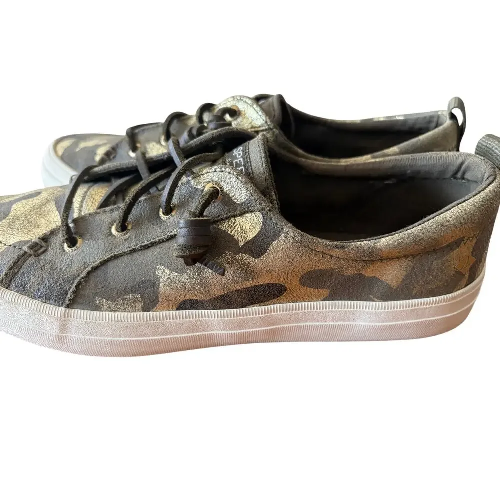 Sperry Crest Vibe Metallic Camo Leather Sneakers Women's 10 Memory Foam Sporty